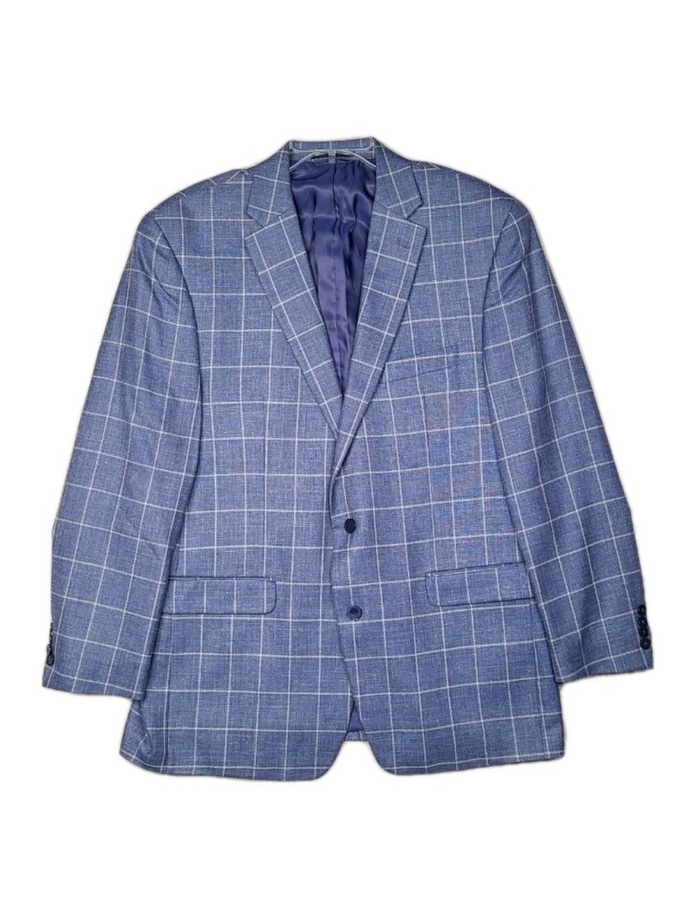 Lauren Ralph Lauren Blue Wool Silk Linen Blend Windowpane Blazer Jacket 44 Long
